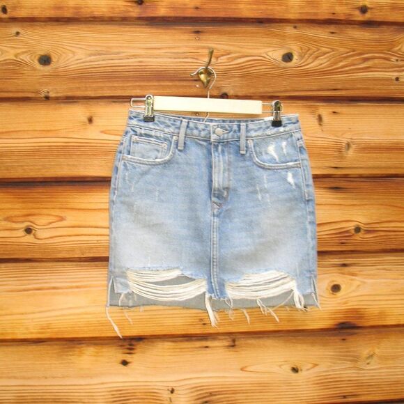 High Waist Shredded Denim Jean Mini Skirt 25 - Picture 2 of 9
